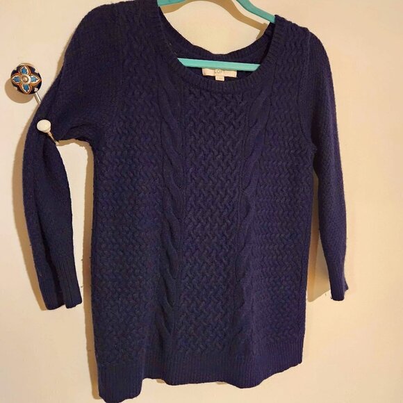 Ann Taylor Loft Navy Blue Cable Knit Sweater - Medium Fisherman Weave - Picture 6 of 7